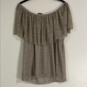 Vintage My Collection Beige Lace Off-Shoulder Blouse